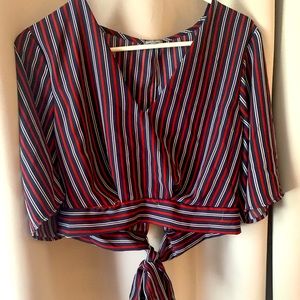 Red, white and blue striped crop blouse